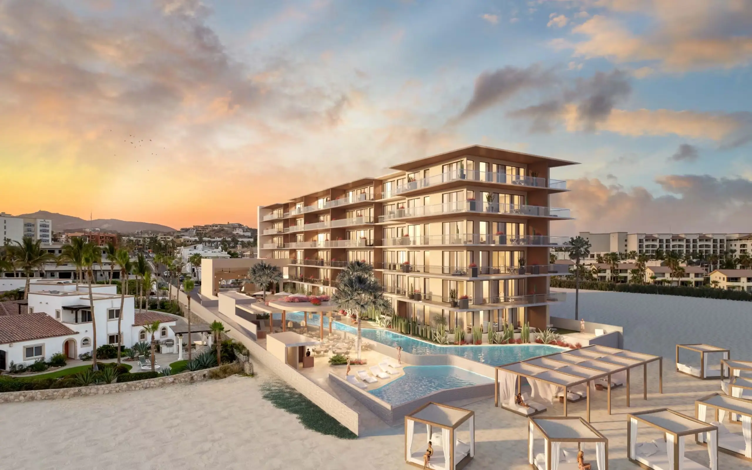 Modern Luxury Condos for Sale in Cabo San Lucas with private oceanfront terrace and sunset views